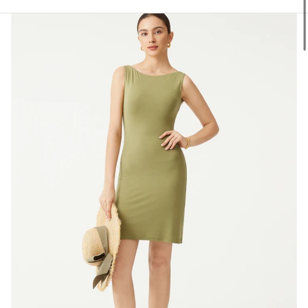 Elegant Olive Green Sleeveless Dress